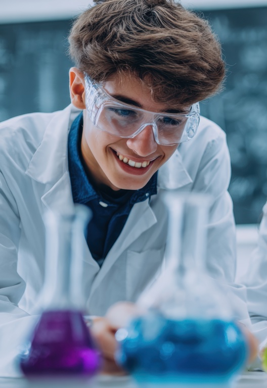 Teenager machen Chemie-Experimente im Labor