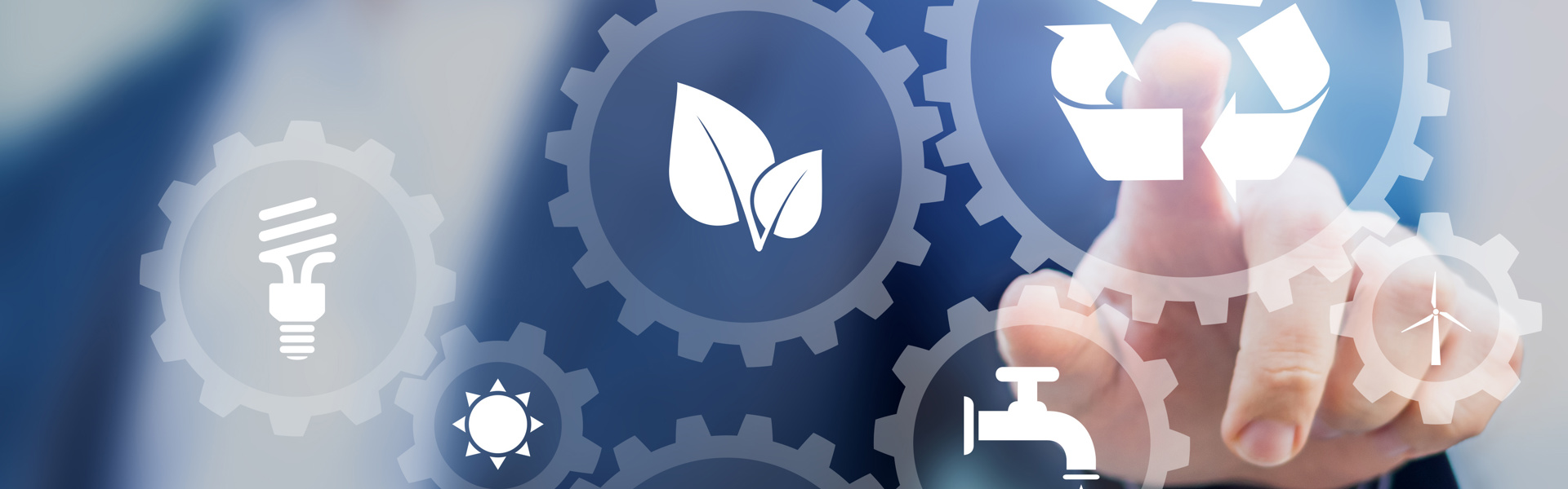 Konzept der nachhaltigen Entwicklung auf dem Bildschirm mit Symbolen für erneuerbare Energien