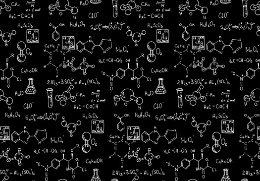 weiß geschriebene chemische Formel und Umrisse auf Tafel